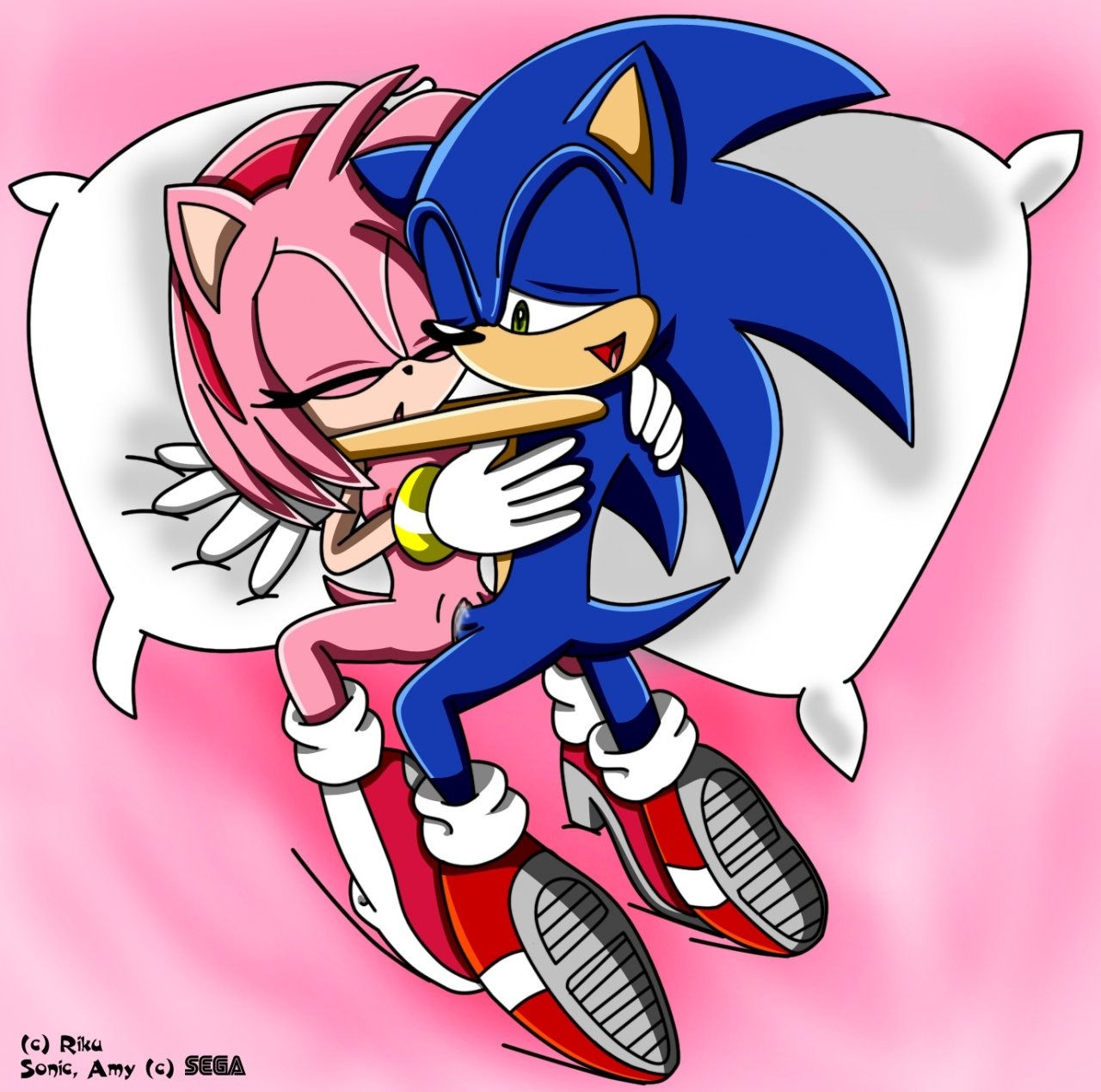 above_view amy_rose anthro closed_eyes color female fur furry furry_only hedgehog male mammal nude on_back penis pink_background riku_(artist) rule34 sega sex simple_background sonic_(series) sonic_the_hedgehog straight straight_hair uncensored