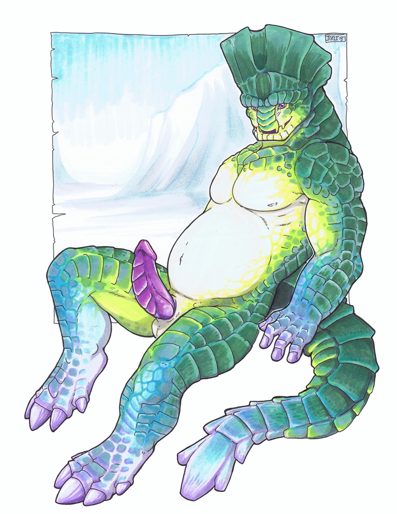 anthro balls barroth belly biceps brute_wyvern capcom e621 erection genitals iggi jade_barroth male mature_anthro mature_male monster_hunter musclegut muscular muscular_anthro muscular_male overweight overweight_anthro overweight_male penis pinup pose scales scalie slightly_chubby solo tail