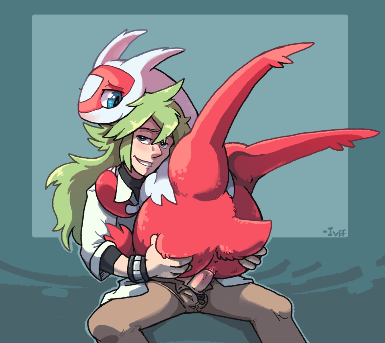 anus bestiality blue_eyes blush butt butt_grab duo e621 erection female female_on_human female_penetrated feral feral_penetrated from_front_position generation_3_pokemon genitals hair hand_on_butt hi_res human human_on_feral human_penetrating human_penetrating_feral interspecies latias legendary_pokemon long_hair male male/female male_on_feral male_penetrating male_penetrating_female mammal mastery_position n_(pokemon) nintendo penetration penile penile_penetration penis penis_in_vagina pokemon pokemon_(species) pokephilia sex shellyochunks signature trans_(lore) trans_man_(lore) vaginal vaginal_penetration vulva