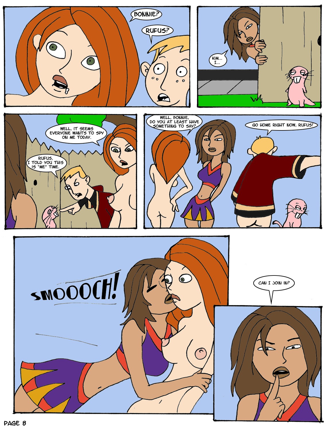 2girls ann_possible backyard_shabang bonnie_rockwaller comic disney english_text female human james_timothy_possible karmagik kim_possible kimberly_ann_possible male multiple_females multiple_girls nipples ron_stoppable rule34 shego straight_hair text