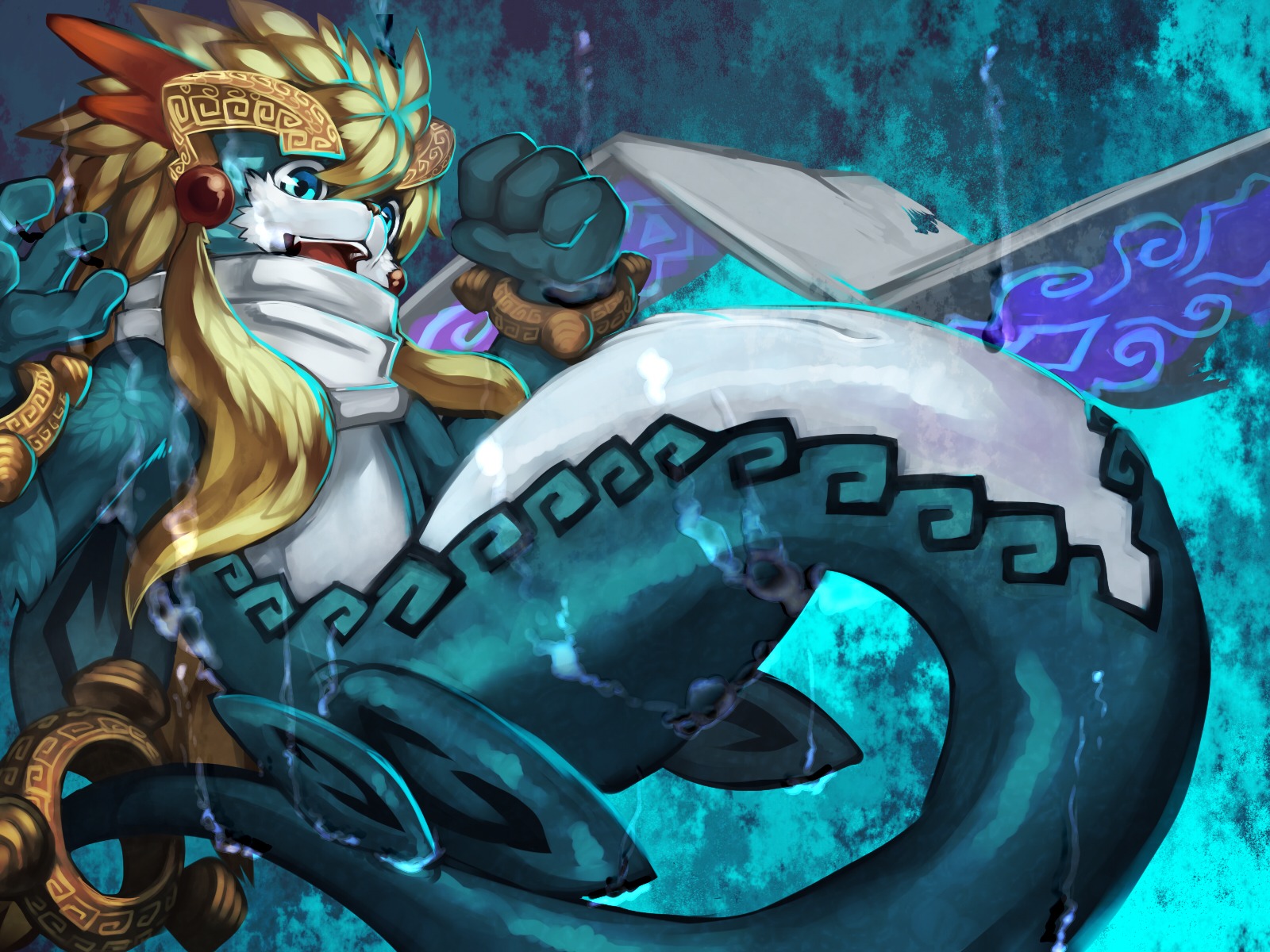 4:3 ambiguous_gender animal_genitalia anus aquatic bandai_namco blue_eyes canid canine canis domestic_dog dragon e621 genital_slit genitals hi_res hybrid kosian male_(lore) mammal mythological_creature mythological_scalie mythology scalie shaorune solo tales_of_(series) tales_of_rebirth underwater water