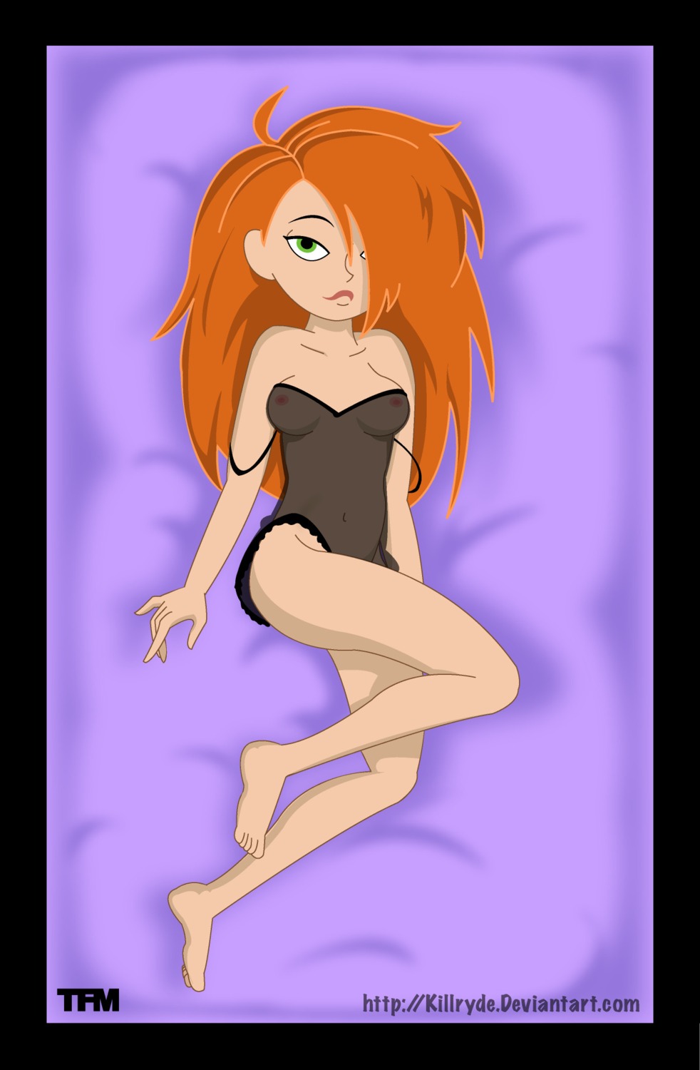 breasts disney female female_only human killryde kim_possible kimberly_ann_possible lingerie medium_breasts nipples pajamas rule34 see-through solo straight_hair tagme