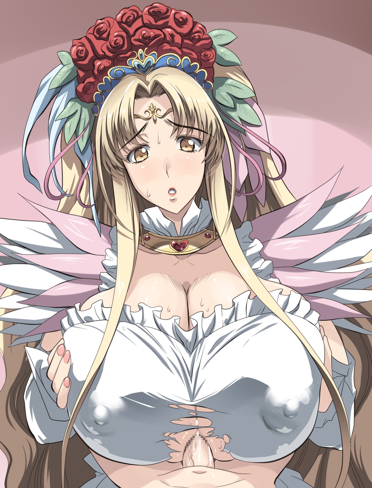 aphrodite_(pretty_cure) aphrodite_(suite_precure) blush breasts censored clothing erect_nipples erect_nipples_under_clothes female flower highres huge_breasts kloah large_breasts male nipples paizuri paizuri_under_clothes penis precure pretty_cure rule34 straight suite_precure titfuck torn_clothes