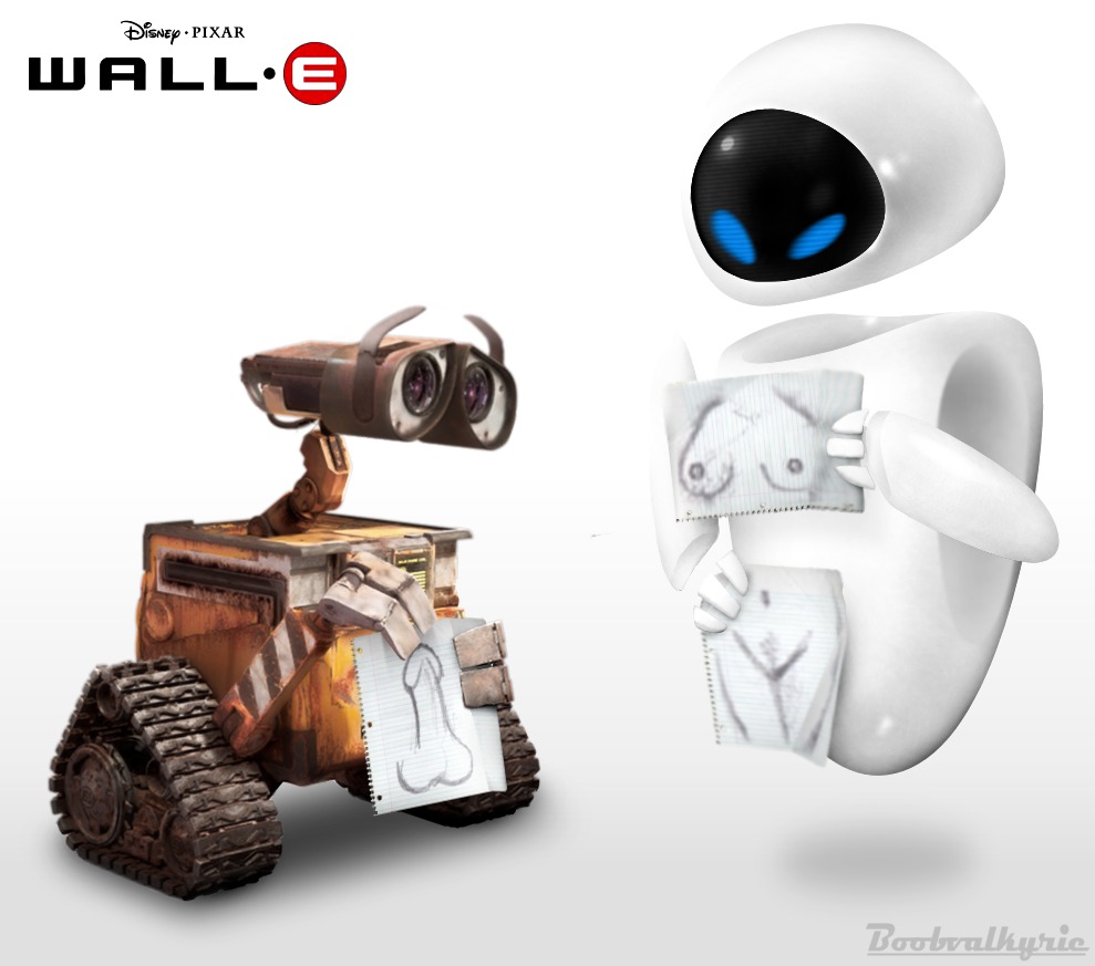 1boy 1girls balls boobvalkyrie breasts cute disney duo eve_(wall-e) female funny humor humor_porn male penis pixar robot rule34 testicles wall-e wall-e_(character) what white_background