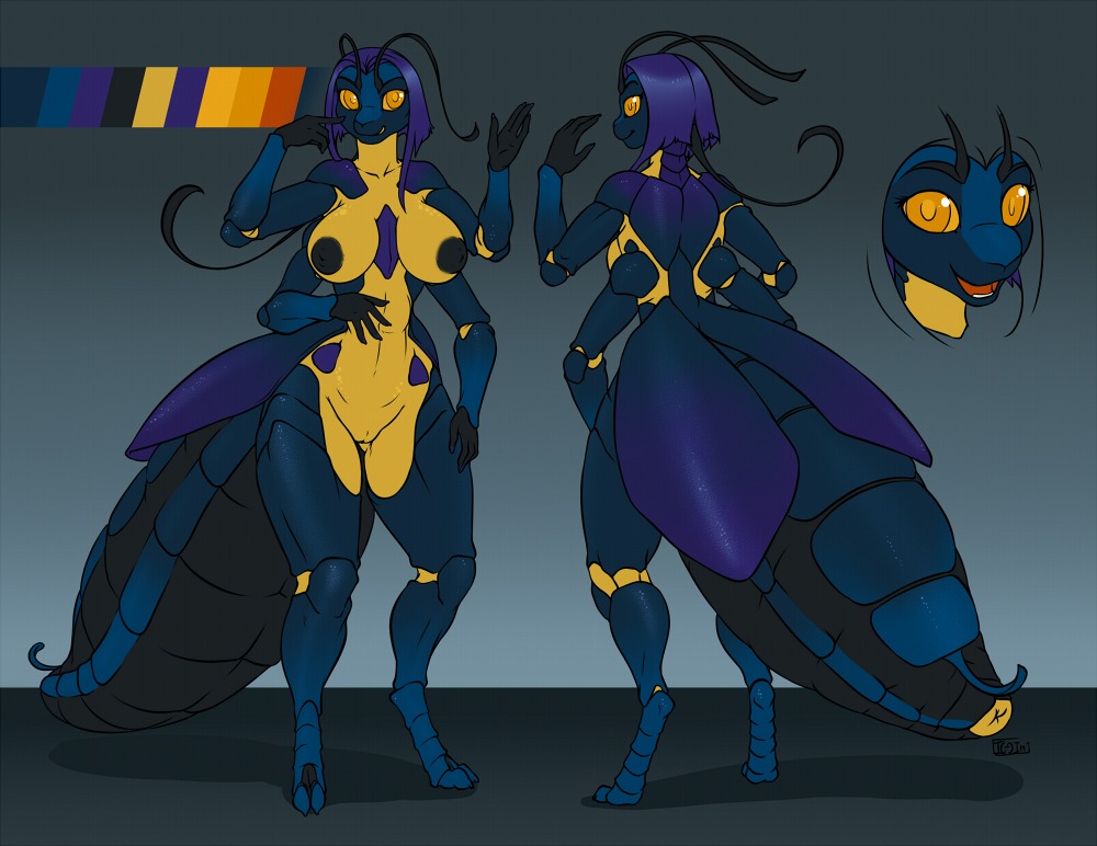 2014 amber_eyes anthro arthropod arthropod_abdomen beetle big_breasts breasts digitigrade e621 female genitals iggi insect model_sheet multi_arm multi_limb non-mammal_breasts nude ovipositor solo vulva wide_hips