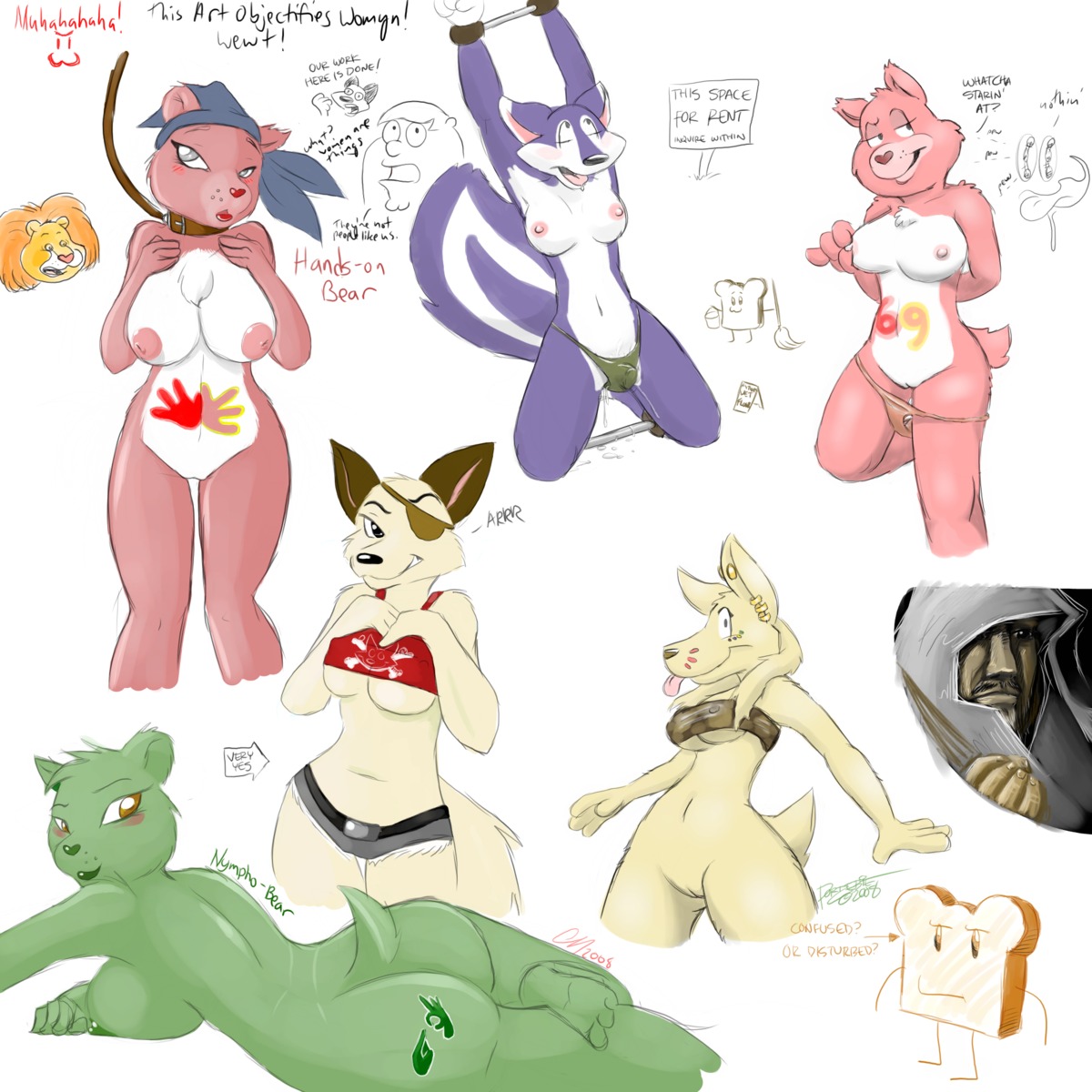 1:1 2008 american_greetings anthro areola artist_collaboration bear belly belly_markings braveheart_lion butt canid canine canis care_bears cloudco dialogue digital_media_(artwork) e621 english_text family_guy female genitals group hi_res lapinstein mammal markings mephitid nail_phillips nipples peter_griffin portzebie presenting presenting_hindquarters skunk tail taryn_(portzebie) text vulva wolf