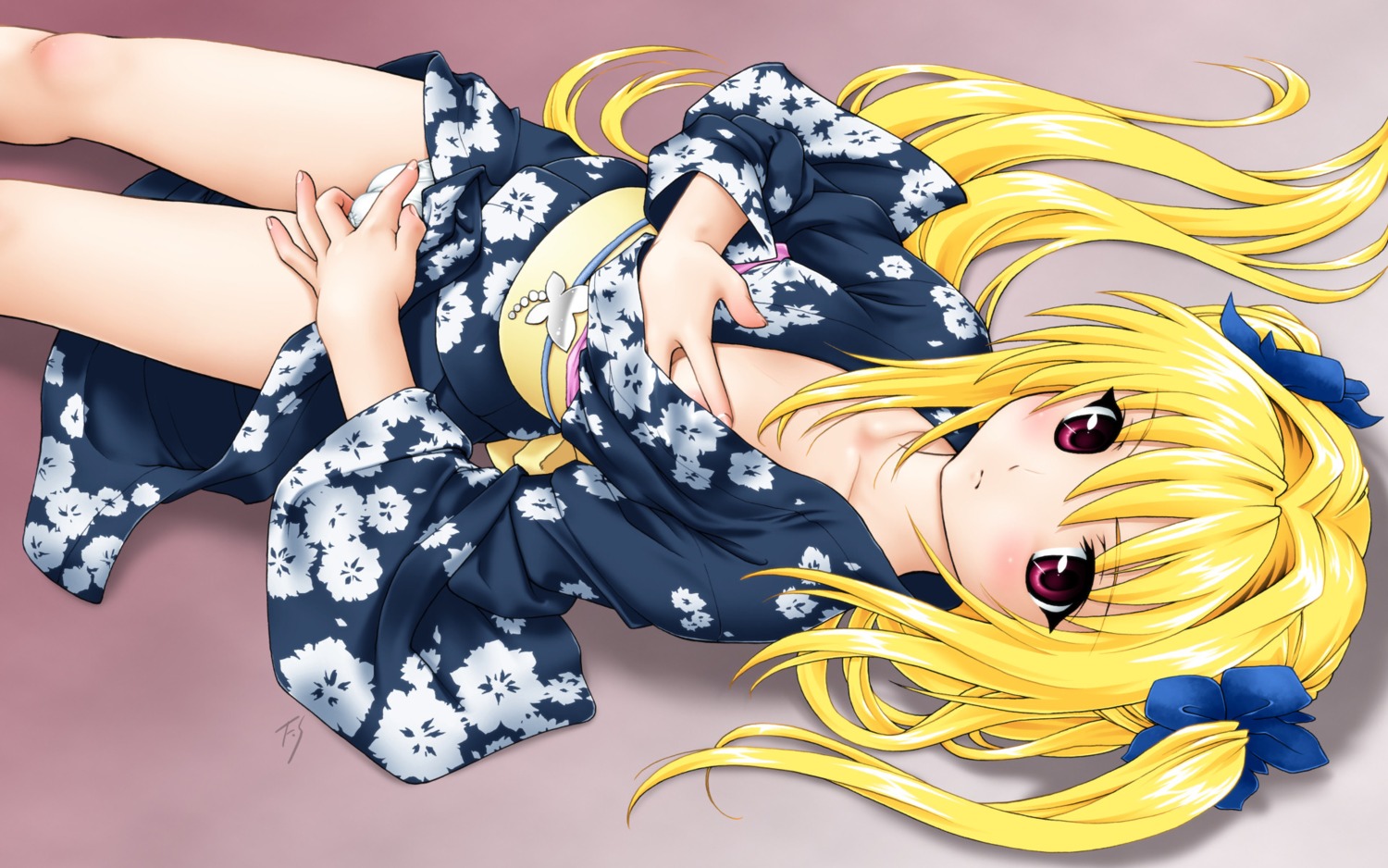 breasts clothed_masturbation clothing collarbone female fuji_shinobu highres japanese_clothes kimono konjiki_no_yami long_hair lying masturbation open_kimono panties red_eyes rule34 small_breasts solo to_love-ru underwear wallpaper young