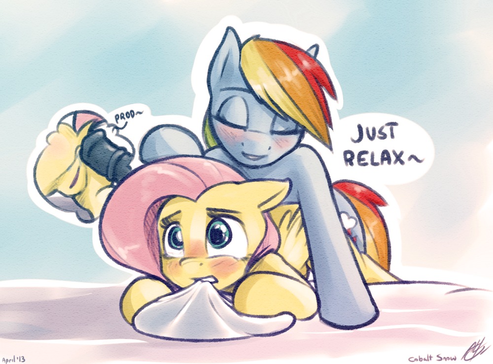 2013 anal anus bent_over bite blue_body blue_feathers blue_fur blush butt close-up cobalt_snow conditional_dnp cutie_mark dialogue digital_media_(artwork) duo e621 english_text equid equine eyes_closed feathered_wings feathers female feral feral_on_feral fluttershy_(mlp) friendship_is_magic from_behind_position fur genitals green_eyes gynomorph gynomorph/female hair hasbro imminent_anal imminent_sex intersex intersex/female lying mammal mouth_hold multicolored_hair my_little_pony mythological_creature mythological_equine mythology on_front pegasus pillow pillow_bite prodding rainbow_dash_(mlp) rainbow_hair sex signature tail text vulva wings yellow_body yellow_feathers yellow_fur