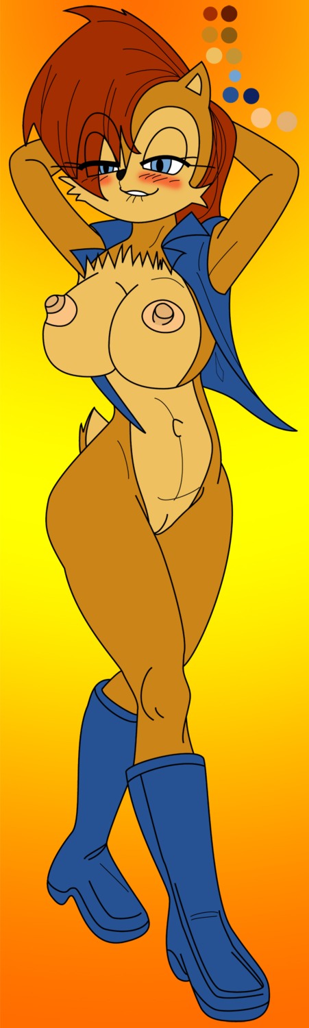 anthro archie_comics big_breasts blue_eyes blush breasts brown_body brown_fur chipmunk e621 female fur genitals ground_squirrel hair hi_res looking_at_viewer mammal nipples nude red_hair rodent sally_acorn sciurid sega solo sonic_the_hedgehog_(archie) sonic_the_hedgehog_(comics) sonic_the_hedgehog_(series) trigun_myles vulva