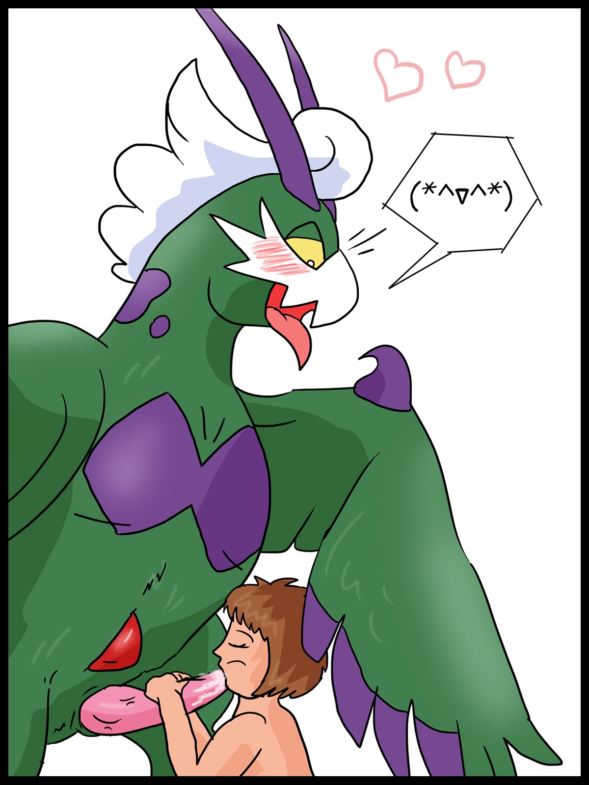 2012 alternate_form avian bird blush fellatio feral happy happy_sex hikozarulove huge_cock human interspecies male open_mouth oral penis pokemon pokephilia rule34 size_difference tornadus tornadus_(therian_form)