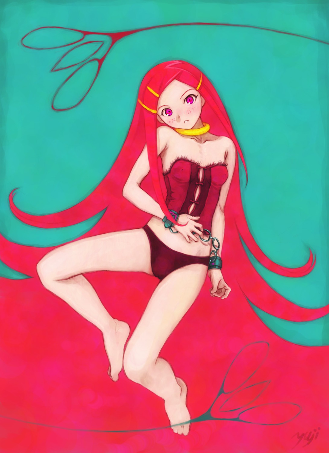 anemone_(eureka_seven) barefoot cuffs eureka_seven feet female hair_ornament hairclip handcuffs highres kobayashi_yuji kobayashi_yuuji lingerie rule34 solo toes underwear