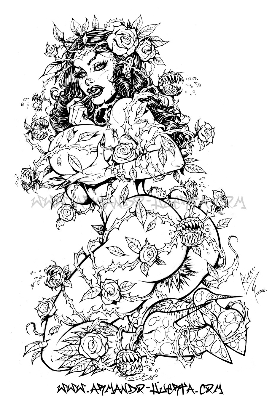1girls 2010 armando_huerta ass batman_(series) dc dc_comics female female_only monochrome poison_ivy rule34 solo watermark