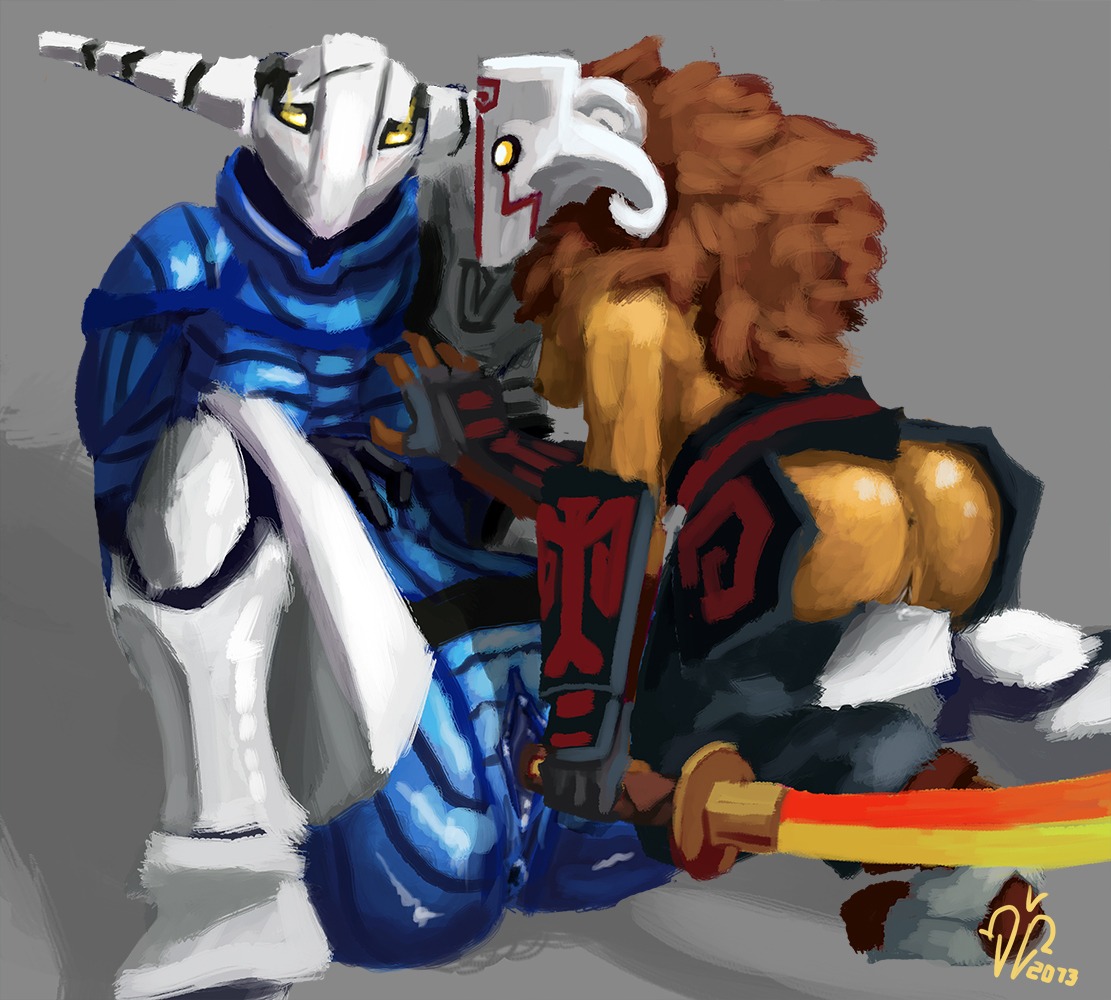 2013 big_breasts breasts crossgender dota duo e621 female female/female genitals improvised_sex_toy mask melee_weapon not_furry penetration rear_view sex sex_toy sven_the_rogue_knight sword sword_in_pussy toying_partner unknown_artist vaginal vaginal_penetration valve valve_corporation vulva weapon weapon_handle_in_pussy weapon_penetration yurnero_the_juggernaut