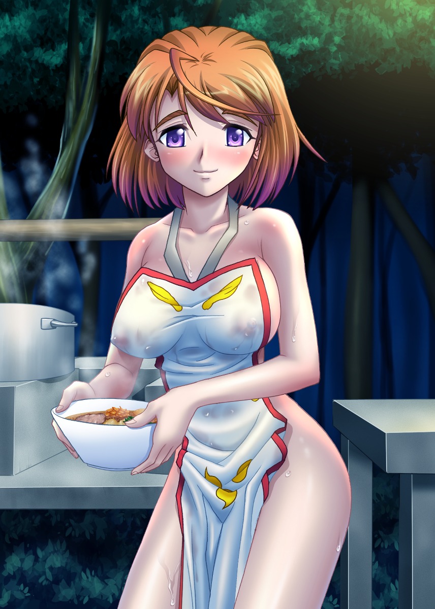 apron artist_request breasts female medium_breasts my-hime naked_apron pointy_chin rule34 tagme tokiha_mai
