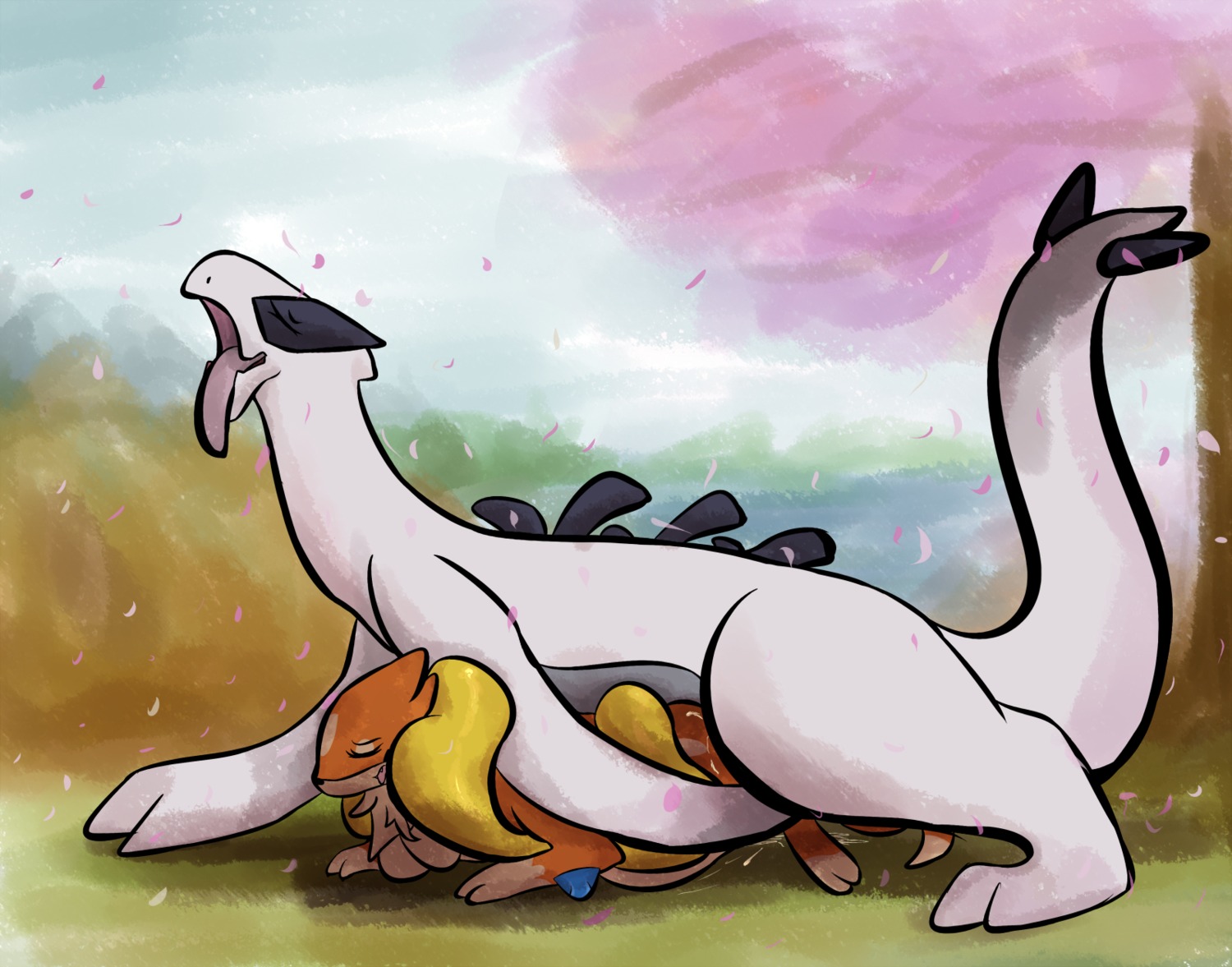 all_fours avian breasts doggystyle duo e621 feathers_(artist) female feral floatzel from_behind_position generation_2_pokemon generation_4_pokemon hi_res interspecies legendary_pokemon lugia male male/female nintendo non-mammal_breasts pokemon pokemon_(species) sex tail