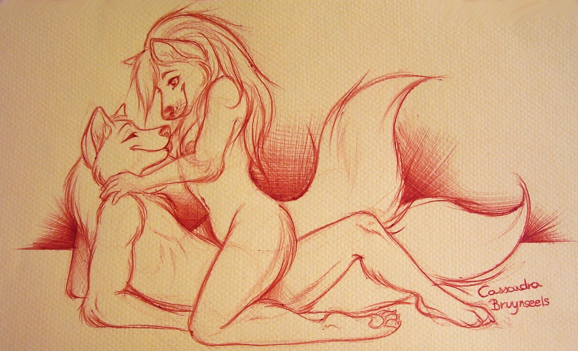 anthro breasts canine chest_tuft couple cowgirl_position female fur furry licking love male nipples rule34 sex sketch straight tongue wolf