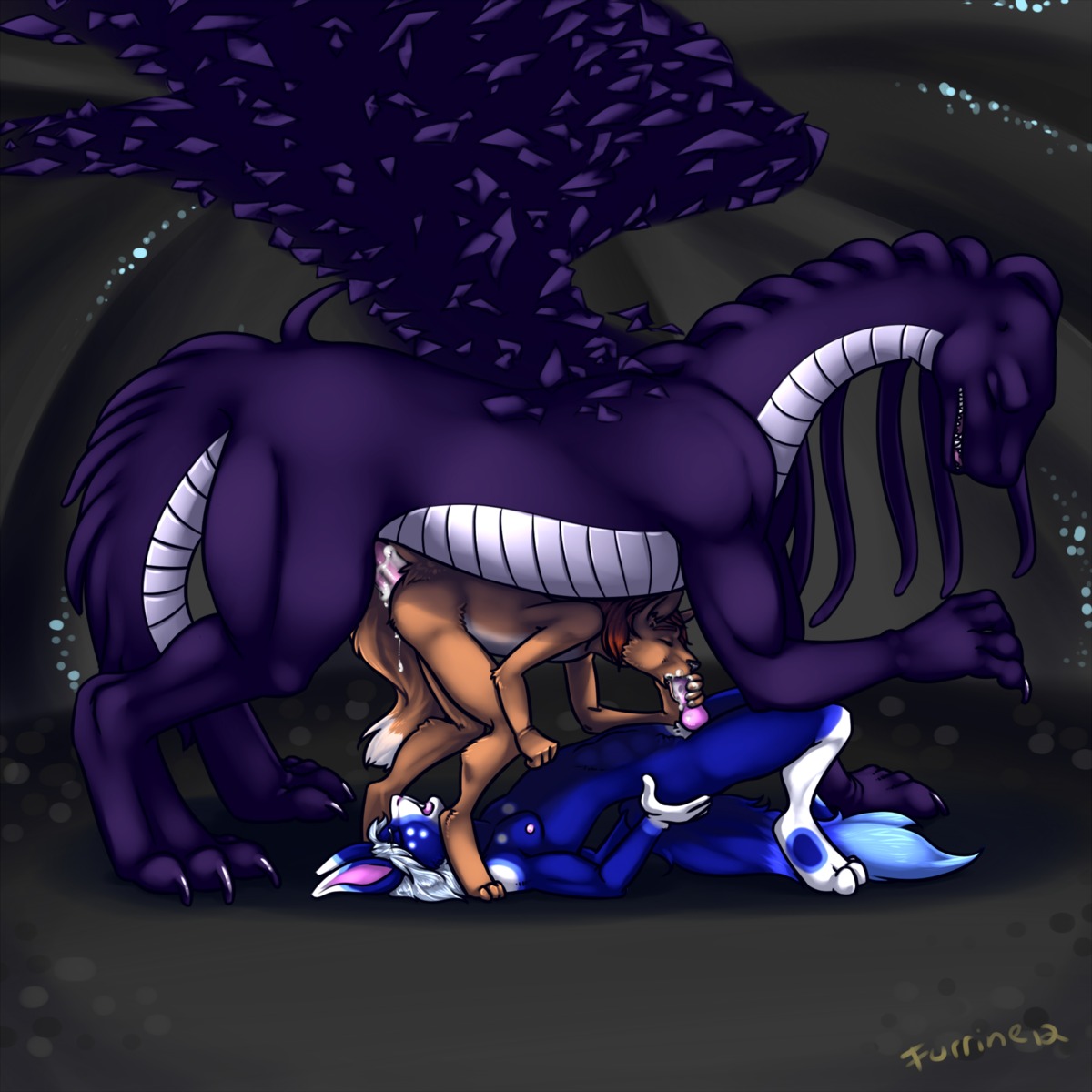 1:1 2012 4_toes absurd_res anal anal_penetration anthro anthro_on_feral anthro_penetrated bestiality big_ears blue_body bodily_fluids brown_body brown_fur brown_hair cave claws cum cum_inside digitigrade dominant double_penetration dragon e621 erection eyes_closed feet fellatio feral feral_penetrating feral_penetrating_anthro frazzledragon from_behind_position fur furrine genital_fluids genitals group group_sex hair hi_res hindpaw interspecies knot lagomorph larger_dom larger_male leporid lying male male/male male_penetrated male_penetrating male_penetrating_male mammal mythological_creature mythological_scalie mythology nude on_back open_mouth oral oral_penetration orgasm paws penetration penile penis purple_body rabbit scalie sex simple_background size_difference smaller_male spitroast standing tail tapering_penis threesome toes trio utakubeta white_hair wings