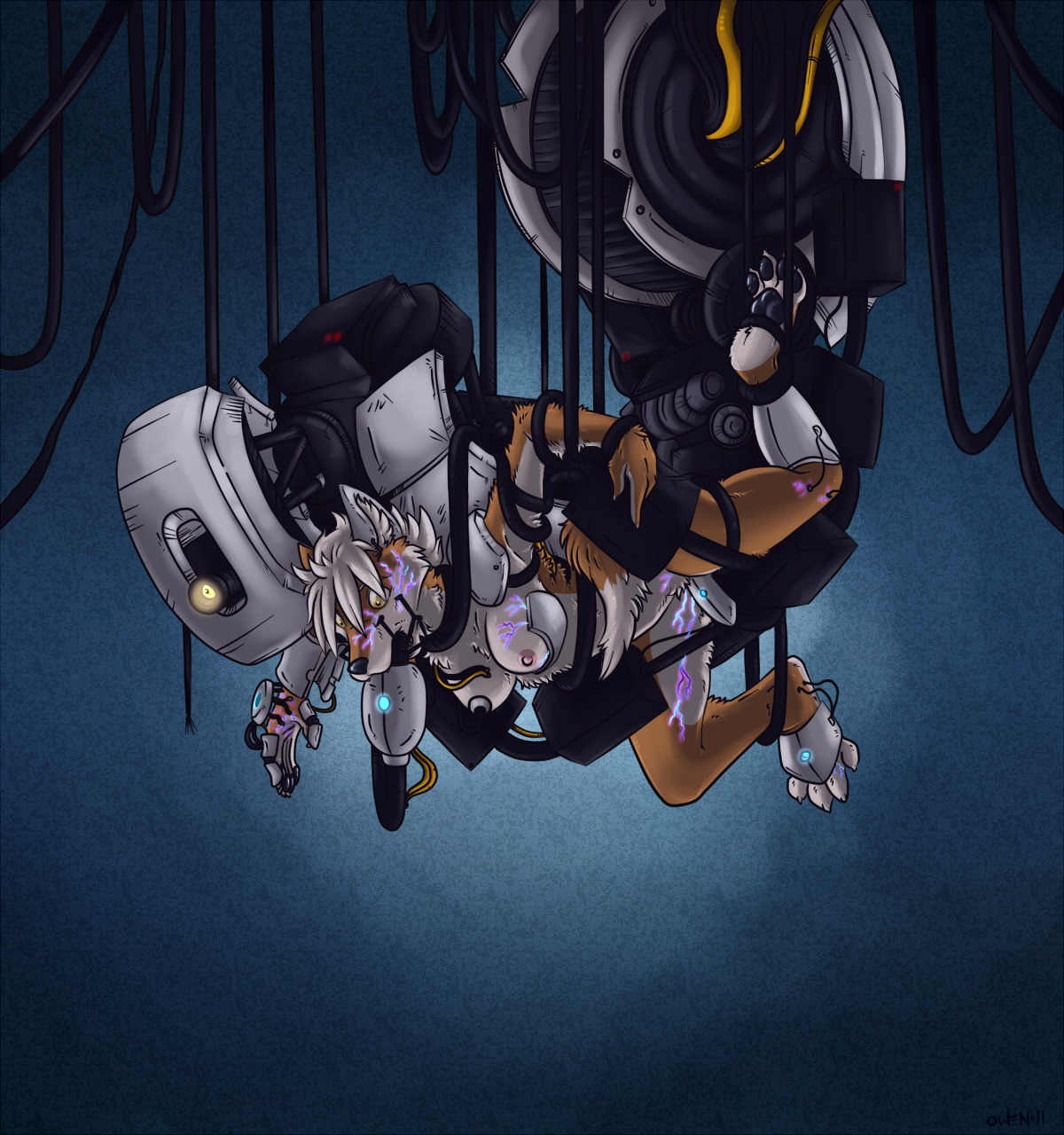 1girls 2011 aggrobadger breasts canine dingo female from_behind furry glados glados_(central_core) machine nude portal_(series) portal_2 robot rule34 sex straight_hair suspension