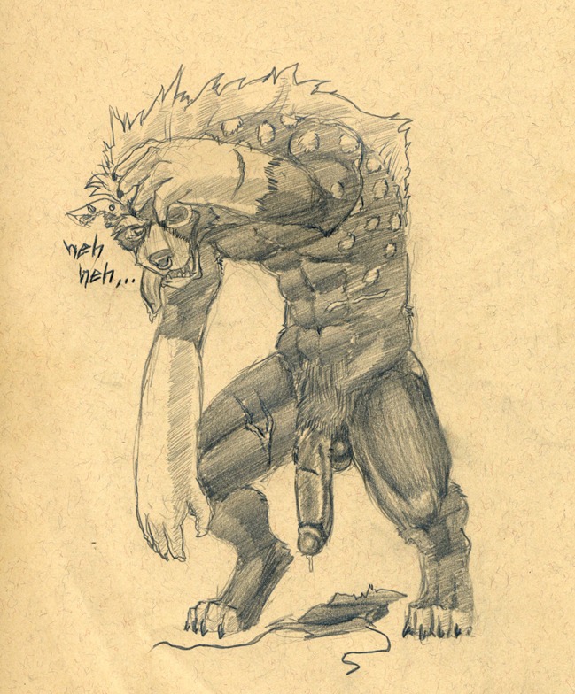 2011 abs animal_genitalia anthro balls biceps big_penis biped bodily_fluids bottomwear circumcised claws clothing discarded_clothing dripping e621 ear_piercing erection facial_piercing fangs flaccid fur genital_fluids genitals gnoll graphite_(artwork) hair humanoid_genitalia humanoid_penis hyena leaking loincloth male mammal markings monochrome muscular muscular_anthro muscular_male nose_piercing nose_ring nude pecs penis piercing pose precum presenting ring_piercing saliva scar septum_piercing sheath simple_background sketch solo spots spotted_hyena standing teeth toe_claws tongue tongue_out traditional_media_(artwork) tush_(artist) underwear vein