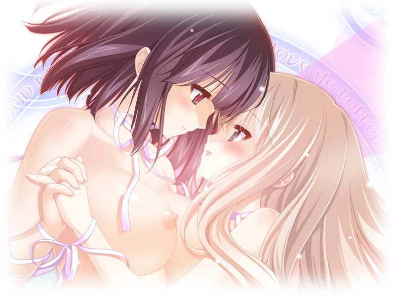 black_hair blonde_hair blush cg eroge female fuguriya game_cg green_eyes kawamura_reo multiple_females multiple_girls purple_eyes rule34 sawaguchi_mai schoolgirl sono_hanabira_ni_kuchizuke_wo yuri