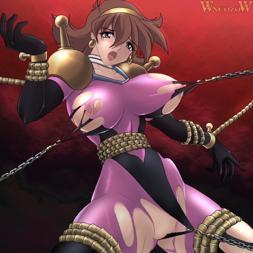 1girls 2004 bodysuit breasts brown_hair curvaceous female g_gundam gundam hairband human large_breasts light-skinned_female light_skin mobile_trace_suit nipples pilot_suit pussy rain_mikamura restrained rule34 short_hair solo tagme torn_clothes wancozow