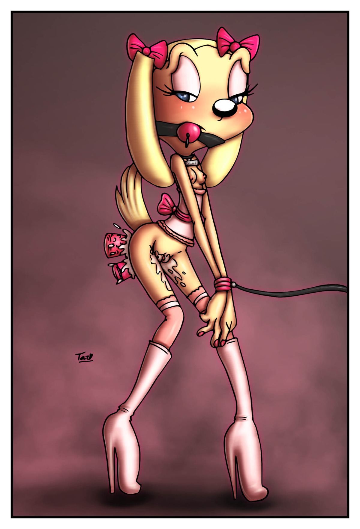 arms_tied ball_gag blush bondage brandy_&amp;_mr_whiskers brandy_harrington breasts cum disney disney_channel double_penetration female gag gagged high_heels innocenttazlet nipples ribbons rule34 tagme toon_disney