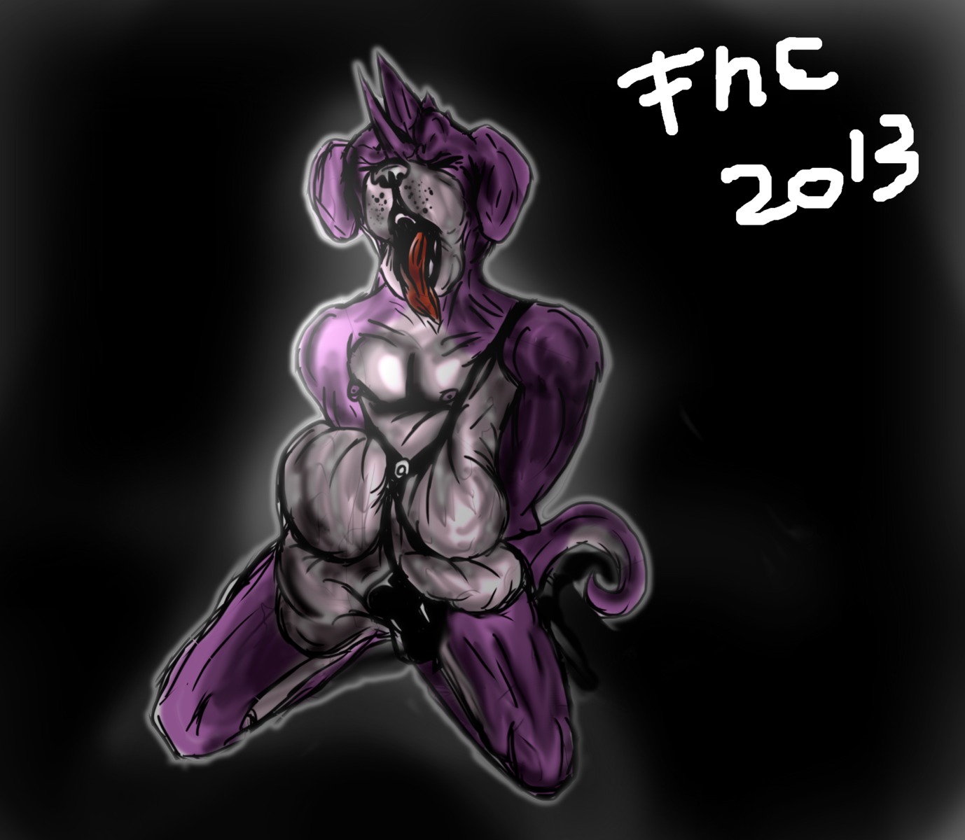 2013 anal anthro belly bodily_fluids canid canine canis cum domestic_dog e621 fathorseclub genital_fluids hi_res inflation male mammal solo tail
