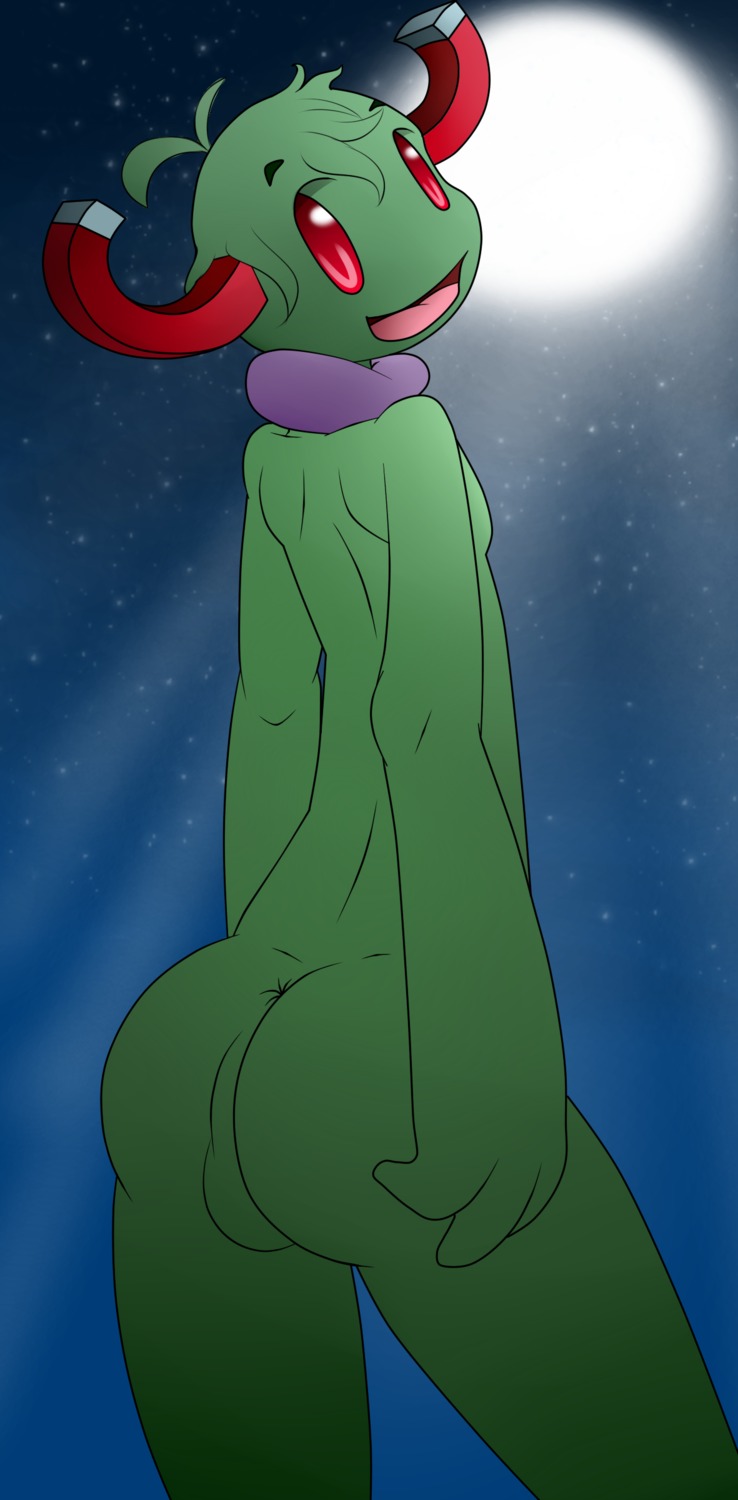 absurd_res alternate_species anus balls butt e621 electronic_arts elemental_creature femboy fungi_fauna fungus genitals glistening glistening_eyes green_anus green_balls green_body happy hi_res humanoid humanoidized light looking_at_viewer looking_back magnet magnet-shroom male moon moonlight mushroom night not_furry nude outside perineum pink_nose plants_vs._zombies popcap_games red_eyes sangelia sky solo standing star
