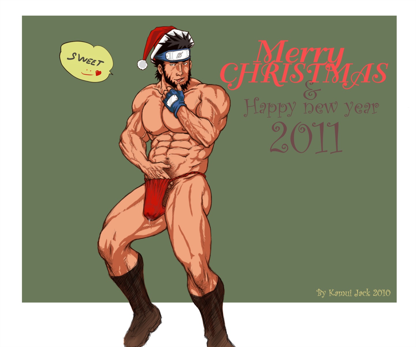 boner boots christmas erection fundoshi human kamui_jack lick male male_only muscles muscular naruto naruto_(series) rule34 sarutobi_asuma solo