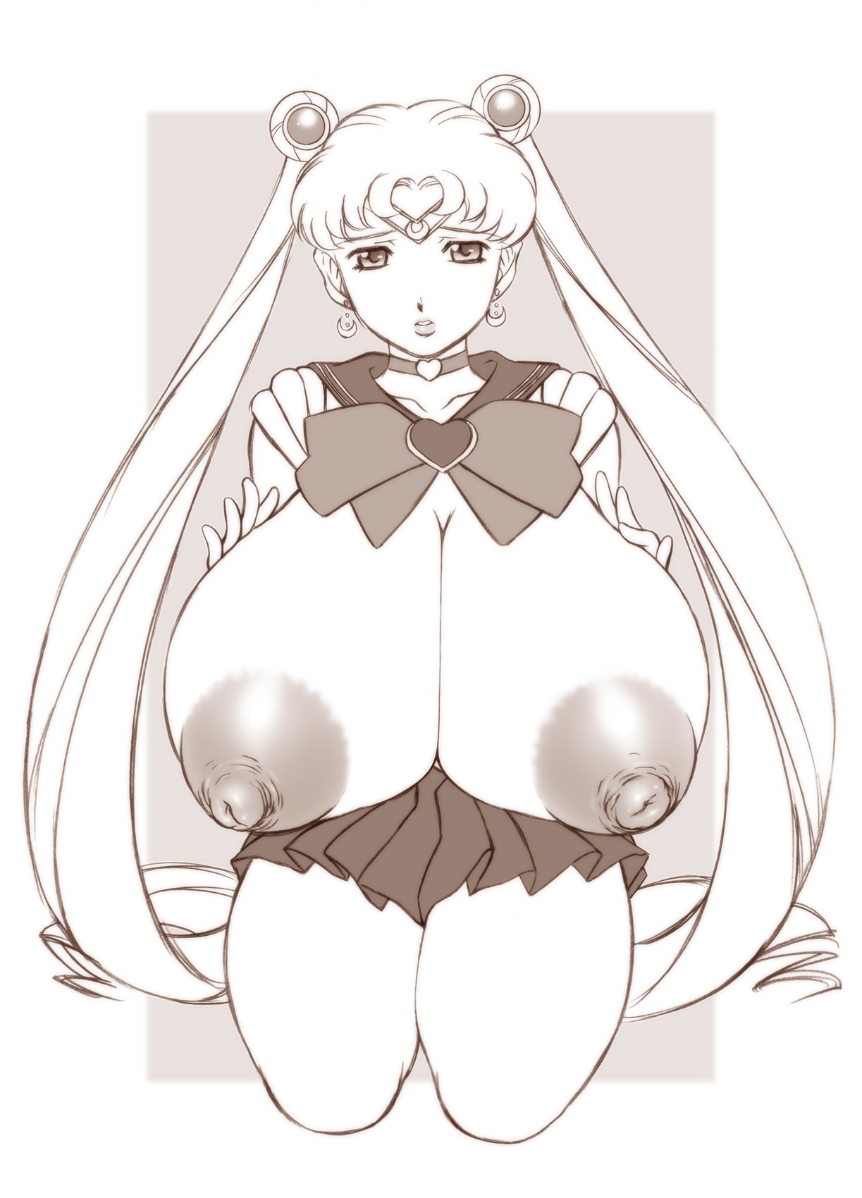 bishoujo_senshi_sailor_moon breasts clothing female gigantic_breasts huge_breasts large_breasts monochrome nipples orange_brand rule34 sailor_moon sitting skirt usagi_tsukino