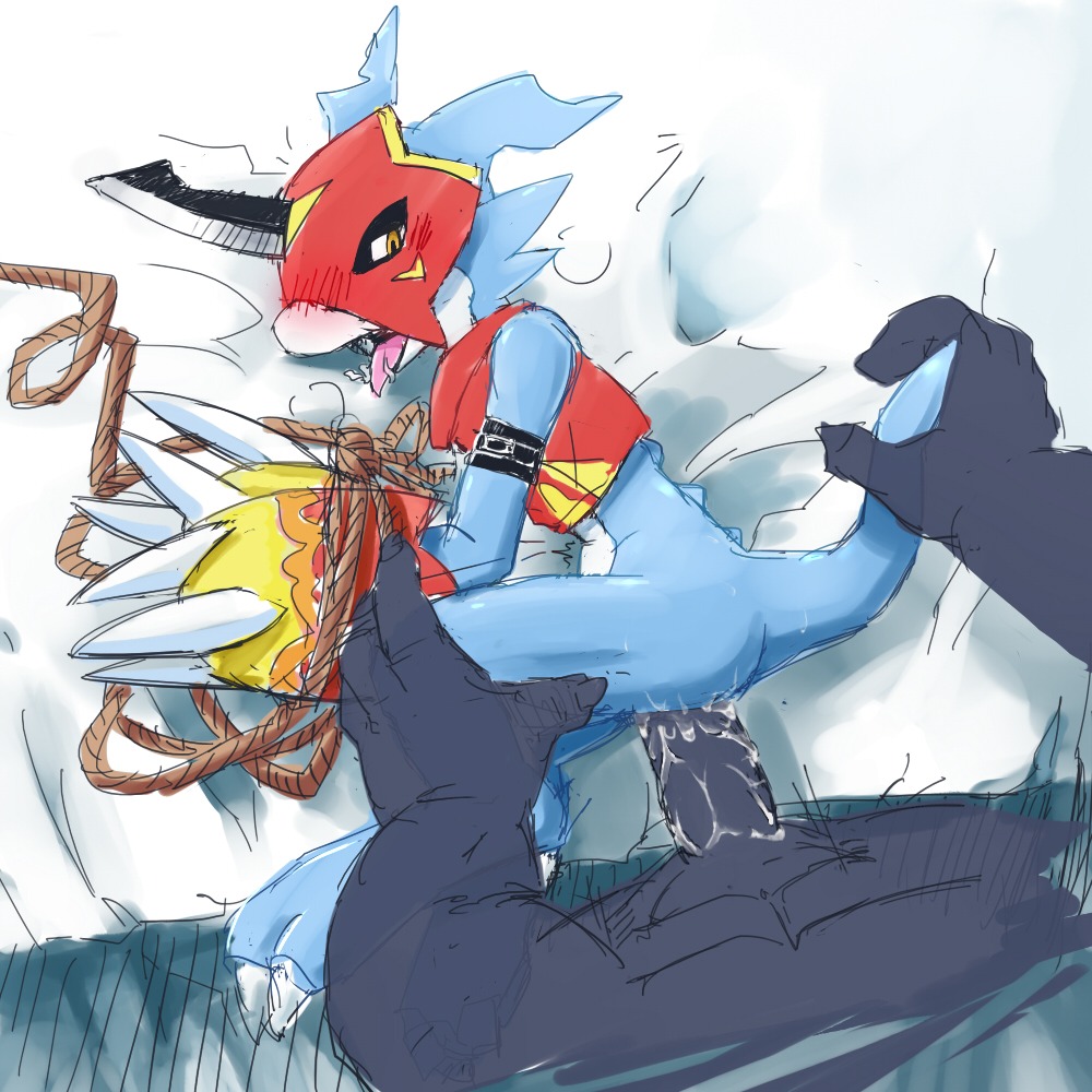 buggery color digimon flamedramon lying male male_only multiple_males on_side rule34 tagme