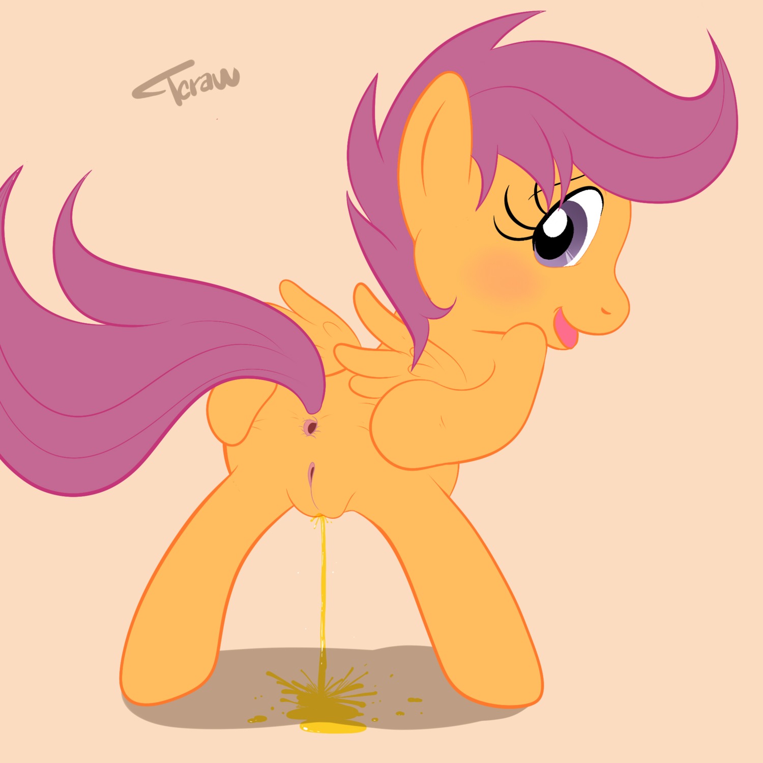anus ass bent_over female friendship_is_magic hair_on_head my_little_pony peeing pissing presenting presenting_hindquarters rule34 scootaloo_(mlp) spreading_ass tagme tecraudio urine