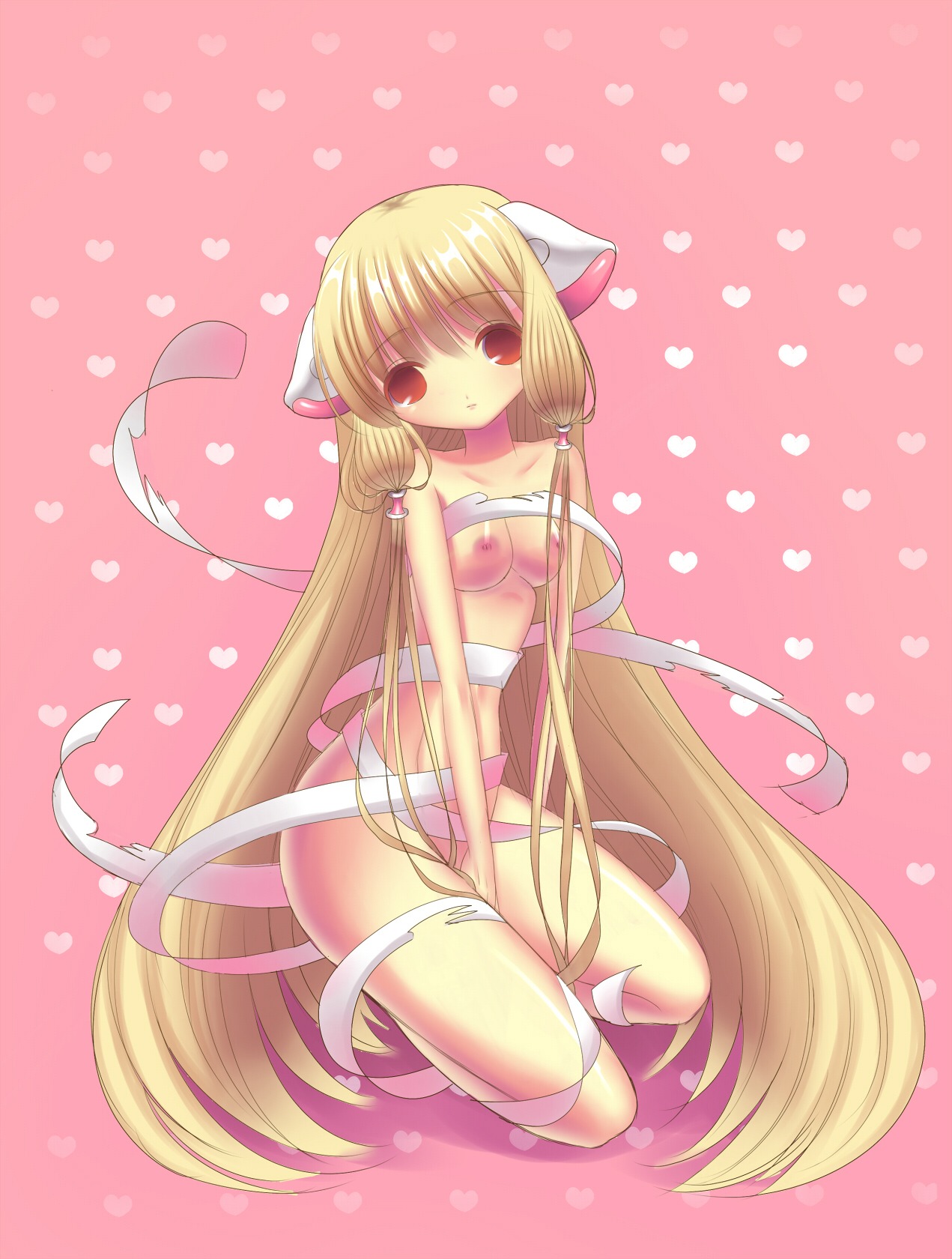 1girls android artist_request blonde_hair breasts brown_eyes chii chobits elda female female_only highres long_hair naked_ribbon nipples nude persocom ribbon robot_ears rule34 solo