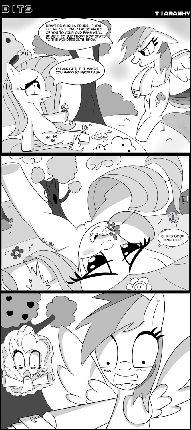 apple avian bird camera comic cutie_mark dialogue duo e621 earth_pony english_text equid equine feathered_wings feathers female feral flower fluttershy_(mlp) food friendship_is_magic fruit genitals grass greyscale group hasbro hi_res horse lagomorph leporid mammal monochrome my_little_pony mythological_creature mythological_equine mythology outside pegasus pinkie_pie_(mlp) plant pony presenting quadruped rabbit rainbow_dash_(mlp) tail text tiarawhy tree vulva wing_boner wings wood