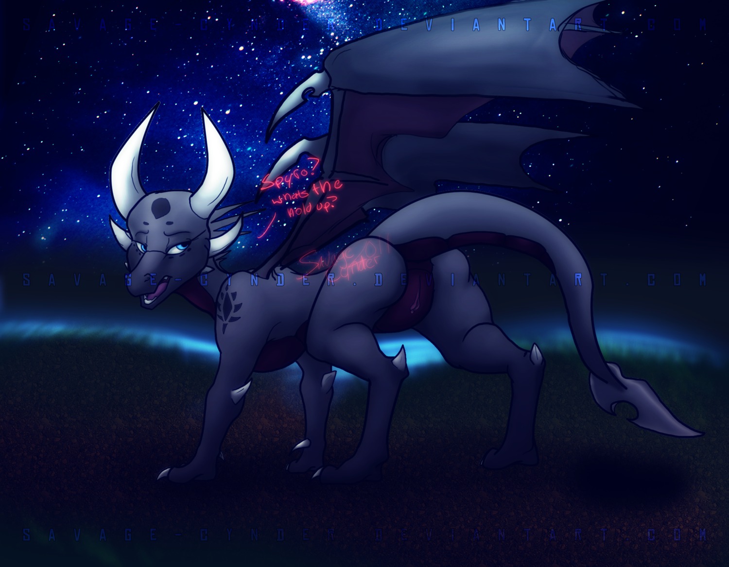 activision annoying_watermark ass cynder cynder-the-dragon dragon english_text female feral horns looking_back markings pussy rule34 savage-cynder scalie solo spyro spyro_the_dragon text wings