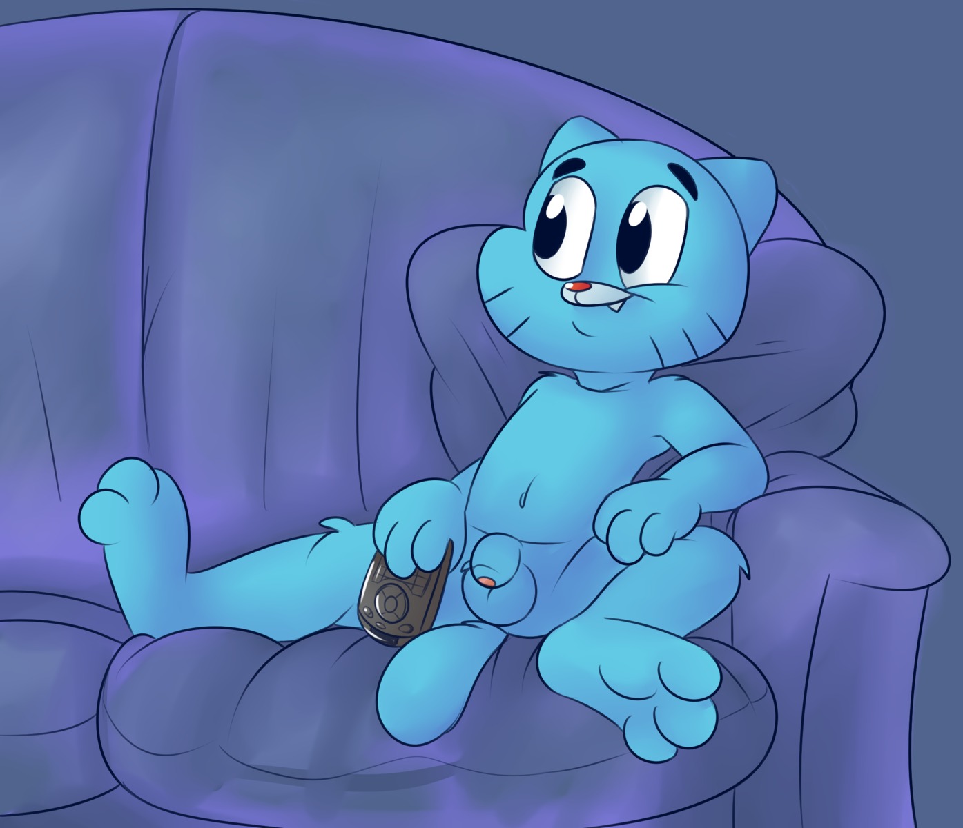 3_toes anthro barefoot biped black_eyes blue_body blue_fur cartoon_network digital_media_(artwork) domestic_cat e621 feet felid feline felis flaccid fluffy foreskin fur furniture genitals gumball_watterson hi_res hindpaw humanoid_genitalia humanoid_penis male male_anthro mammal nude nude_anthro nude_male paws penis roarey_raccoon shota sitting slightly_chubby smile sofa solo the_amazing_world_of_gumball toes unavailable_at_source whiskers young young_anthro young_male