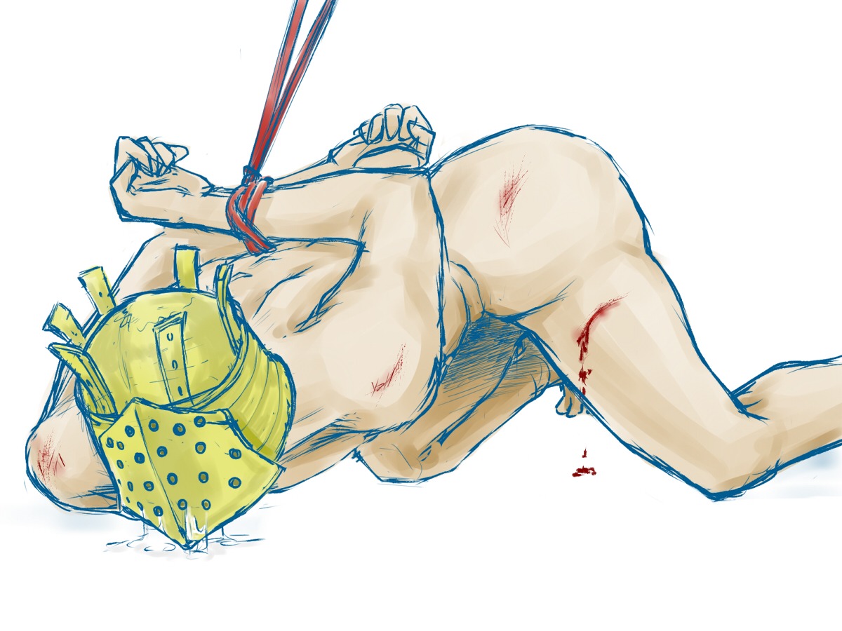 1boy 4:3 bondage dark_souls fromsoftware helmet knight_lautrec_of_carim male male_only nunja_sensei rule34 solo tagme