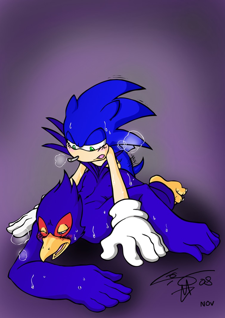 all_fours anal anal_penetration anthro anthro_on_anthro anthro_penetrated anthro_penetrating anthro_penetrating_anthro ass_up avian barefoot beak big_eyes big_head biped bird blue_body blue_feathers blue_fur blush bodily_fluids crossover doggystyle duo e621 eulipotyphlan falco_lombardi feathers feet from_behind_position fur green_eyes hedgehog interspecies male male/male male_penetrated male_penetrating male_penetrating_male mammal nintendo penetration rockgaara sega sex sonic_the_hedgehog sonic_the_hedgehog_(series) star_fox sweat toony