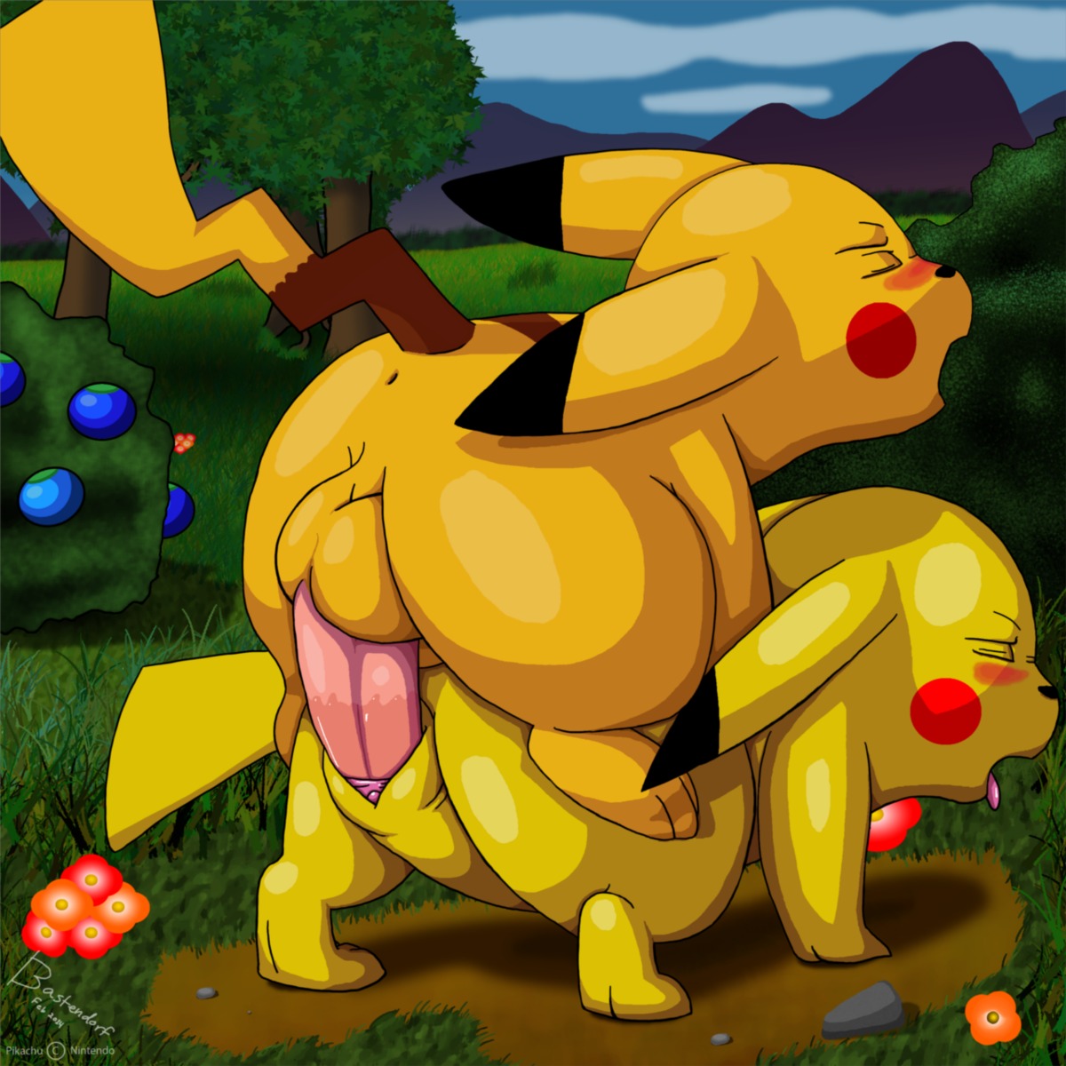 1:1 2014 3_toes all_fours anus backsack balls bastendorf berry berry_shrub big_butt blush butt cloud dirt duo e621 erection eyes_closed feet female female_penetrated feral feral_on_feral flower food from_behind_position fruit fur generation_1_pokemon genitals glistening grass hi_res male male/female male_penetrating male_penetrating_female mammal mountain nintendo on_top open_mouth oran_berry outside penetration penile penile_penetration penis penis_in_vagina perching_position pikachu plant pokemon pokemon_(species) pokemon_berry rock rodent sex shadow shiny_pokemon shrub sky toes tongue tongue_out tree vaginal vaginal_penetration vulva wet wood yellow_body yellow_fur