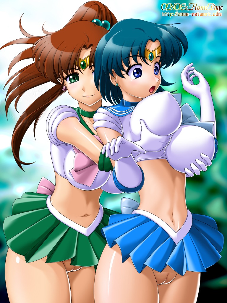 2girls ami_mizuno bishoujo_senshi_sailor_moon blue_hair breast_grab breasts brown_hair clothing erect_nipples erect_nipples_under_clothes female female_only human innie_pussy large_breasts makoto_kino multiple_females multiple_girls nipples onoe pussy rule34 sailor_jupiter sailor_mercury smile uncensored yuri