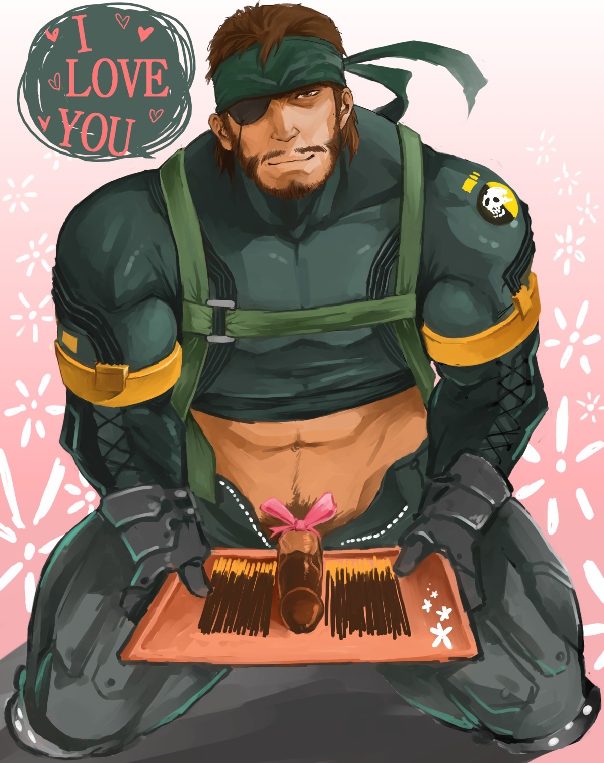 bara big_boss bow_on_penis chocolate gomtang male male_only metal_gear metal_gear_solid_3 penis pocky rule34 tagme yaoi