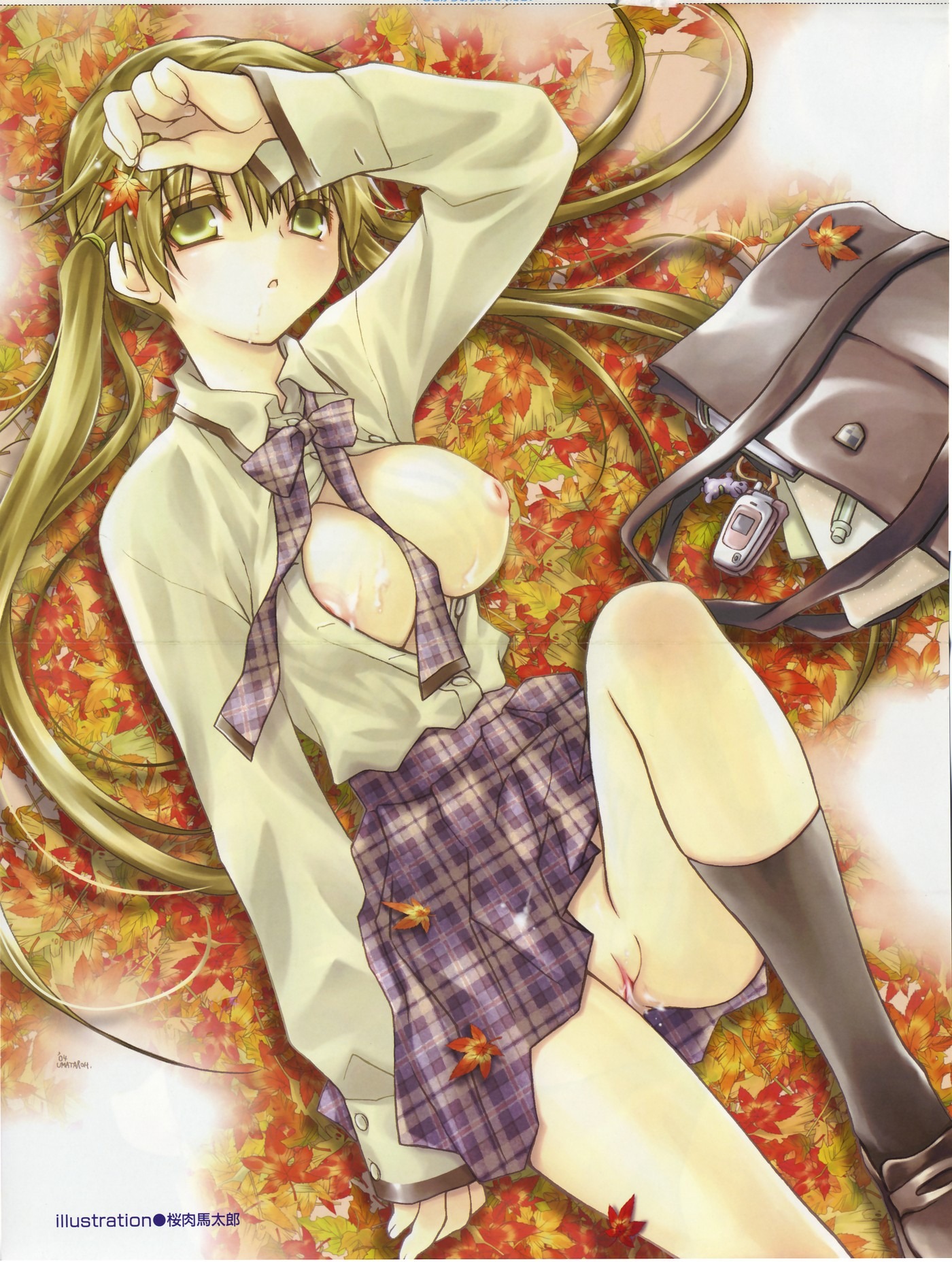 after_sex brown_eyes brown_hair cum female leaves nipples oppai rule34 sakuraniku_umatarou socks tagme