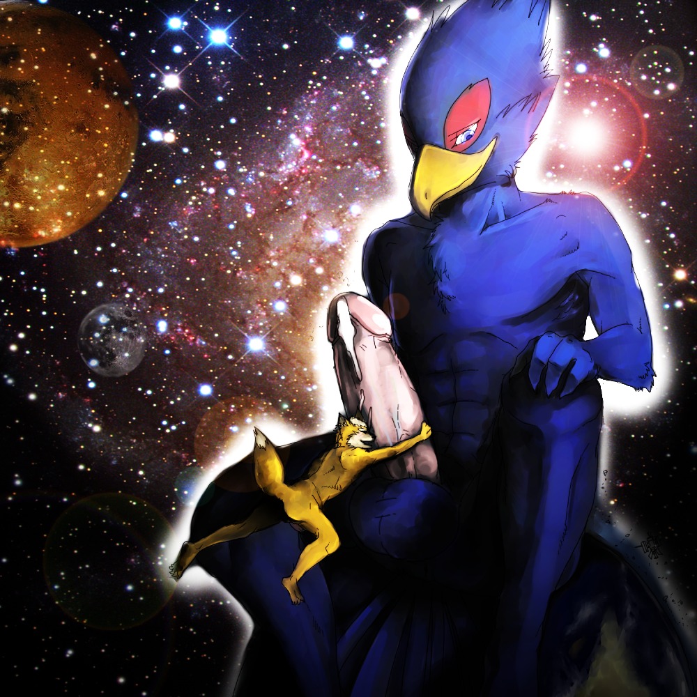 anthro color falco_lombardi fox fox_mccloud fur furry furry_only gay interspecies male male_only multiple_males no_humans outdoors pheasant rule34 size_difference space star_fox tagme wolf yaoi