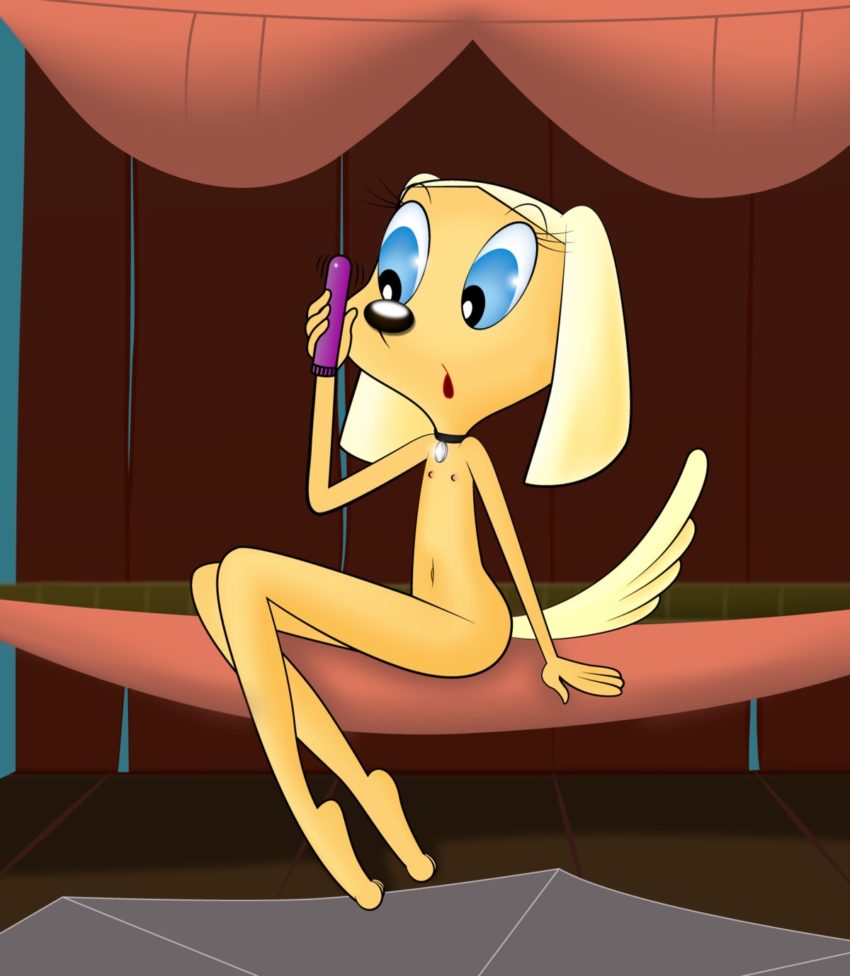 anthro barefoot brandy_&amp;_mr_whiskers brandy_harrington canine dildo disney disney_channel dog female female_only flat_chest fur furry furry_tail holding mammal nipples rule34 sex_toy side_view sitting solo tagme tail toon_disney