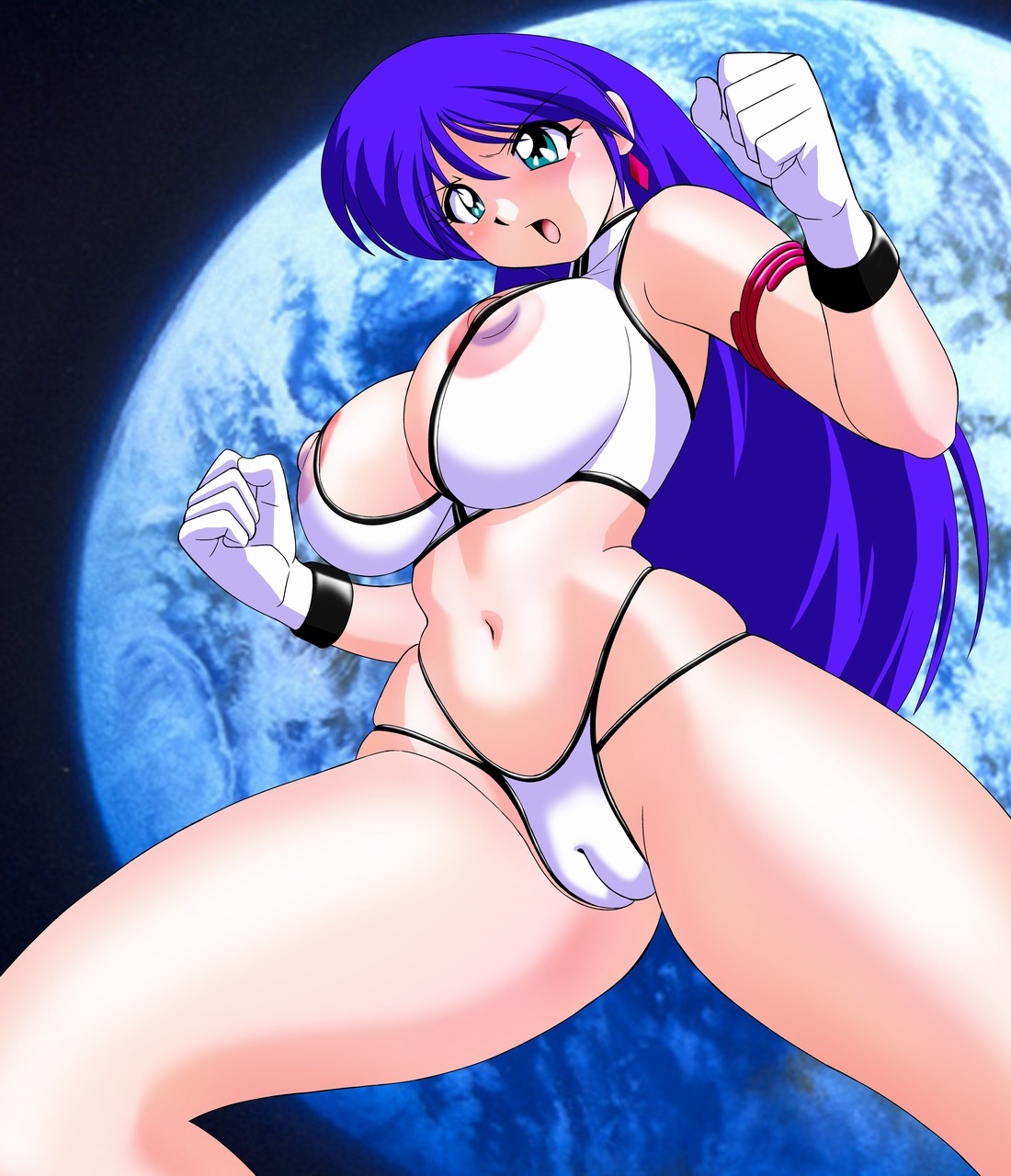 1girls 2007 blue_hair breasts cameltoe curvaceous dirty_pair female hair human large_breasts light-skinned_female light_skin long_hair nipples okamoto_fujio pale-skinned_female pale_skin pussy rule34 solo thick_thighs wide_hips yuri_(dirty_pair)