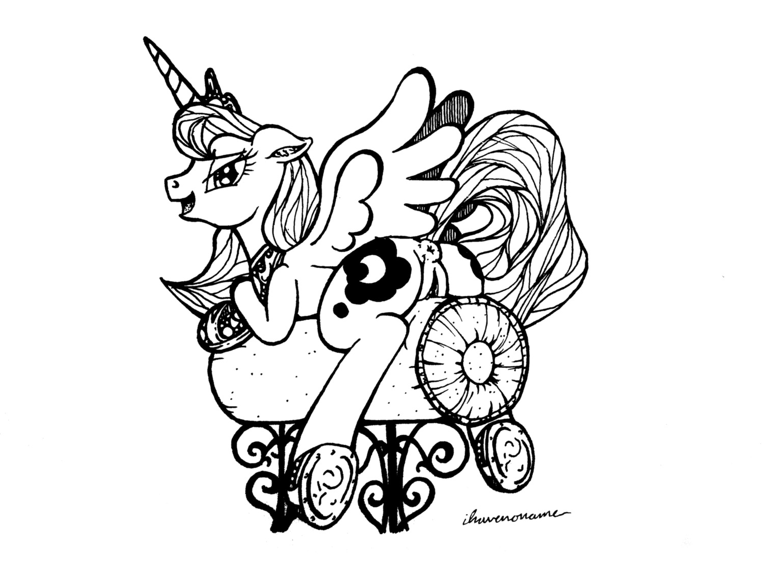 2013 4:3 absurd_res anus crown cutie_mark e621 equid equine feathered_wings feathers female feral friendship_is_magic genitals hasbro headgear hi_res horn ihavnoname looking_at_viewer looking_back lying mammal monochrome my_little_pony mythological_creature mythological_equine mythology on_front princess_luna_(mlp) simple_background solo vulva white_background winged_unicorn wings