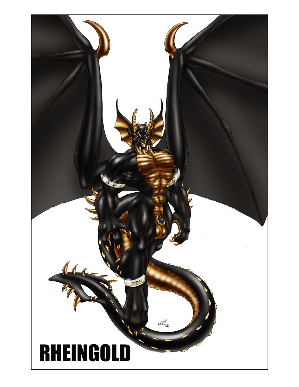 absurd_res animal_genitalia anklet anthro armband balls big_muscles black_body border countershading digital_media_(artwork) dragon e621 european_mythology fangs frill_(anatomy) full-length_portrait genitals gideon gold_(metal) hi_res huge_muscles jewelry male membrane_(anatomy) membranous_frill membranous_wings muscular muscular_anthro muscular_male mythological_creature mythological_scalie mythology nipples non-mammal_balls nude orange_body orange_countershading penis penis_tip portrait scalie sheath simple_background solo spikes tail teeth western_dragon white_background white_border wings