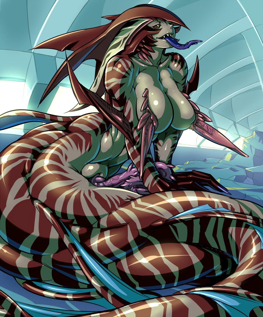 aquatic big_breasts blue_tongue breasts e621 erection fangs fin genitals gynomorph hi_res intersex long_nipples long_tongue merfolk mikoyan muscular muscular_gynomorph muscular_intersex nipples non-mammal_breasts non-mammal_nipples nude penis pink_nipples solo split_form stick_nipples stripes sword_nipples teeth tongue vein veiny_nipples veiny_penis what what_has_science_done yellow_eyes