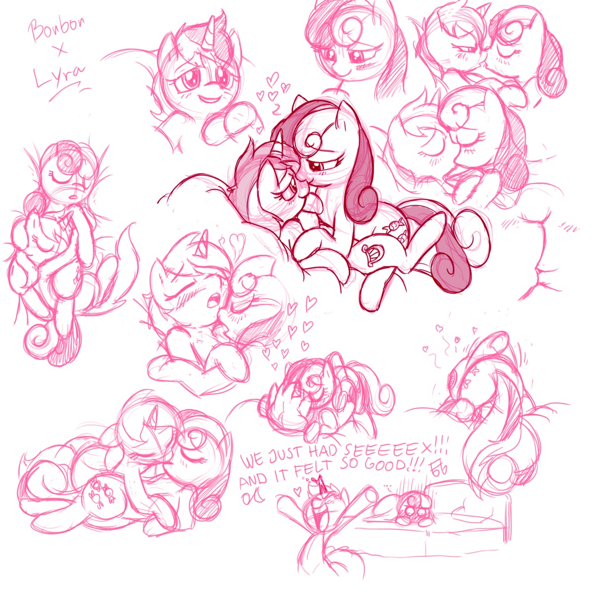 after_sex bed blush bonbon_(mlp) cutie_mark duo e621 earth_pony embarrassed english_text equid equine eyes_closed female female/female feral feral_on_feral friendship_is_magic furniture hair hasbro heart_symbol hi_res horn horse kissing lyra_heartstrings_(mlp) mammal mickeymonster monochrome my_little_pony mythological_creature mythological_equine mythology pink_and_white pony romantic romantic_couple sex simple_background sleeping smile tail text unicorn white_background