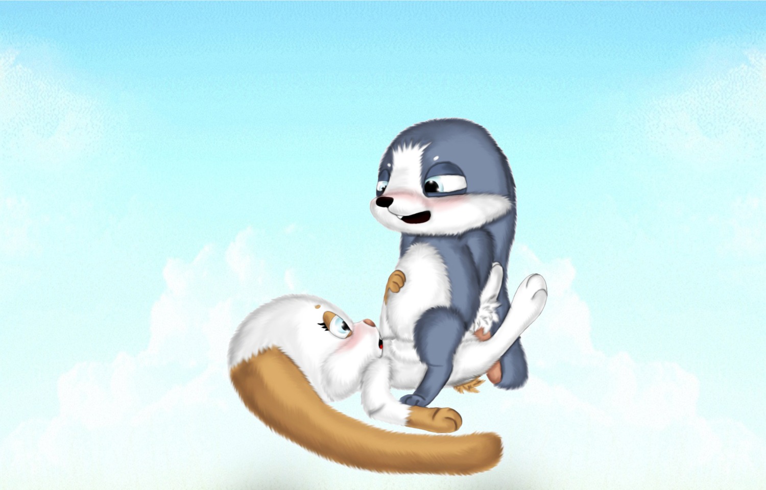 blue_eyes blush brown_body brown_fur cuddling duo e621 female fur grey_body grey_fur hare hase hi_res jamster lagomorph leporid long_ears male mammal onstatobol oral rabbit snuggelina snuggle_bunny white_body white_fur